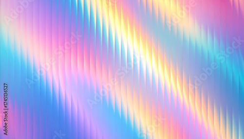 Iridescent ribbed glass surface with flowing rainbow gradient abstract background