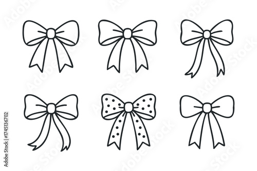 Various decorative bows for crafts and design projects. Set of 6 black Christmas icons