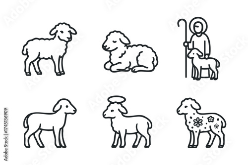 Cute sheep graphics for farm themed designs and projects. Set of 6 black Christmas icons