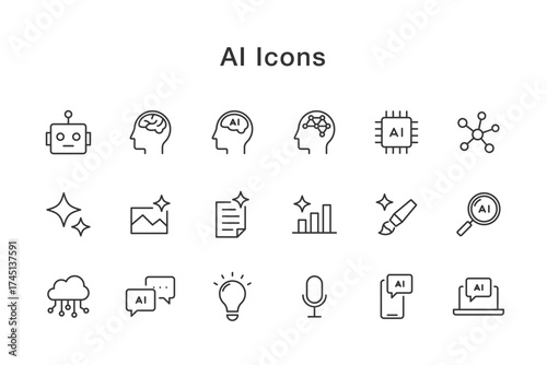 AI関連の線画アイコンセット