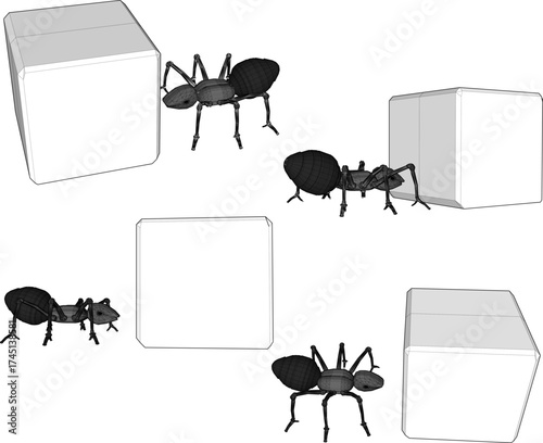 Vector sketch illustration of an ant insect animal design carrying food for its colony