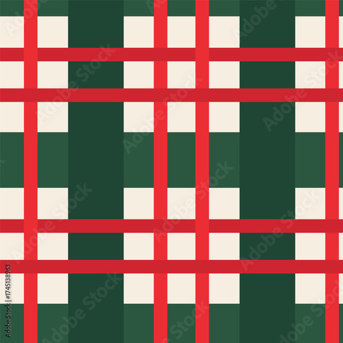 Rustic Christmas Plaid Seamless Pattern. Red and Green Festive Fabric Design for Winter Holidays