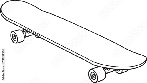 Skateboard and Skateboarding Simple Hand-drawn Sketch Doodle Drawing Vector Illustration, Black and white Line Linear Isolated Art