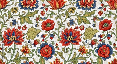 Wallpaper Mural Seamless floral pattern in a chintz style with large colorful Mughal garden flowers and intricate leaves Torontodigital.ca
