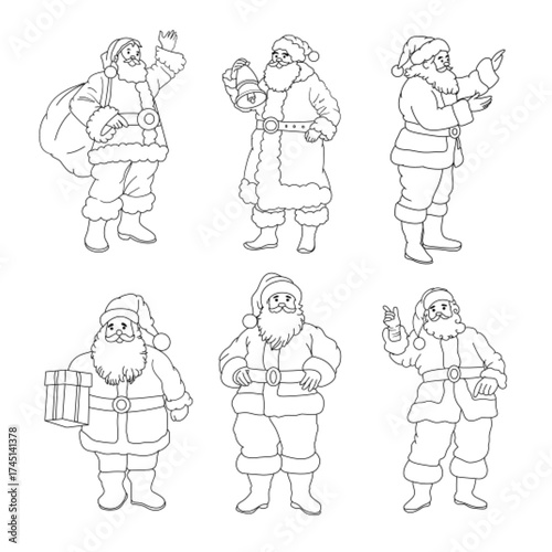 cute santa claus pose doodle collection hand drawn element christmas