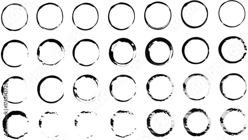 Collection of thirty circles with varying degrees of black ink textures arranged in a grid pattern