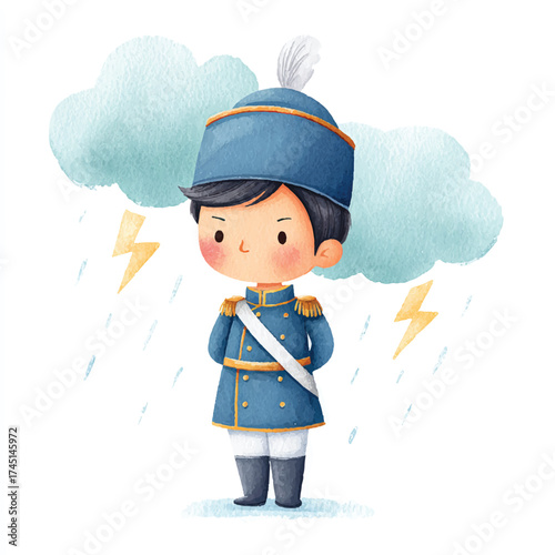 Sad Toy Soldier in Stormy Weather Illustration.
