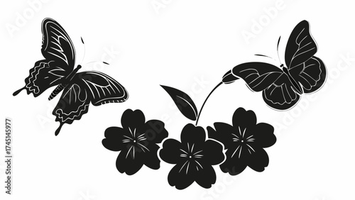 Elegant butterfly duo fluttering around beautiful blossoms, a symbol of springtime beauty and nature