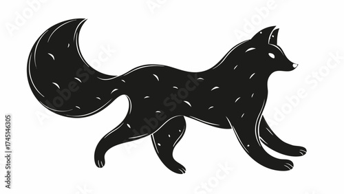 Elegant black fox silhouette with stylized fur and flowing tail for nature designs and animal lovers