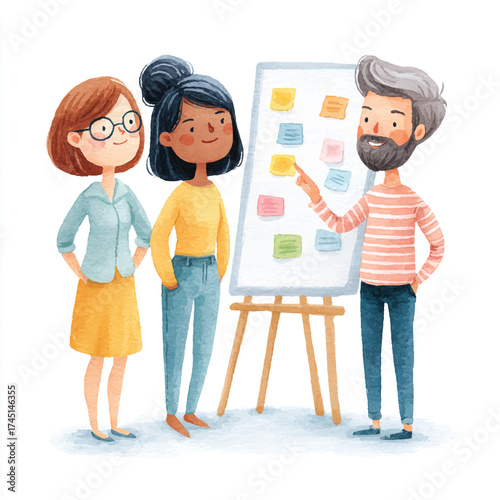 Team Collaboration and Presentation - Diverse Group Discussing Ideas on Whiteboard.
