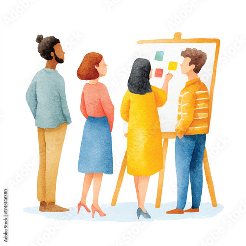 Team Collaboration on Project Planning with Sticky Notes on Whiteboard.
