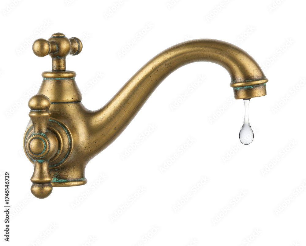 custom made wallpaper toronto digitalVintage Brass Faucet with a Dripping Water Droplet on Transparent Background