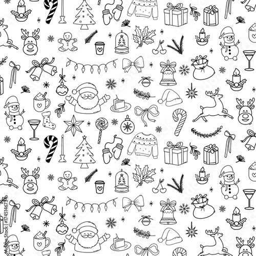 Hand drawn Christmas doodle icon seamless pattern