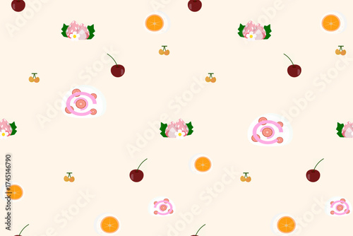 seamless pattern with strawberries watercolor hand painting on pastel geometric and striped background. Perfect design for fabric, clothing, decoration, element, texture, textile, embroidery, ornate