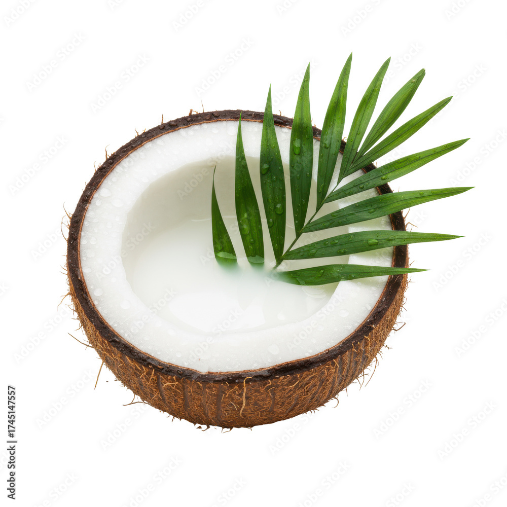 custom made wallpaper toronto digitalHalved Coconut with White Liquid and Palm Leaf on Transparent Backdrop