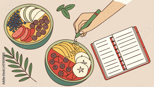 Healthy breakfast bowl recipe ideas and journaling for wellness and nutrition planning guide