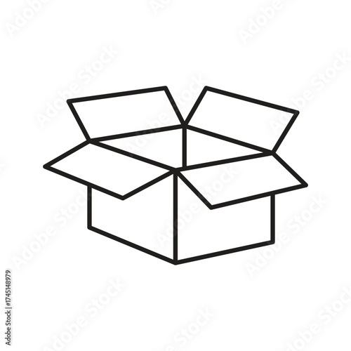 Open Cardboard Box Outline Icon on White Background Vector