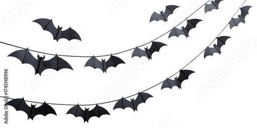 Flying bats on strings: halloween decoration with hanging bats