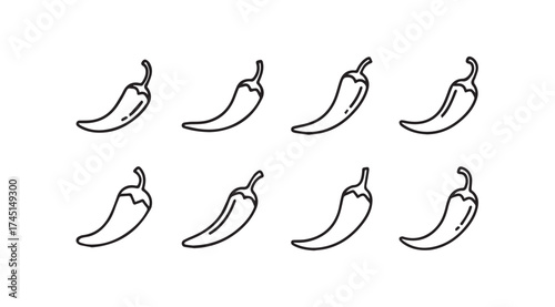 Hand drawn chili peppers set fresh spicy organic food ingredient outline illustration vector