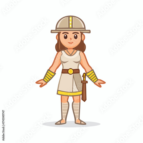 Cartoon woman warrior with sword and helmet