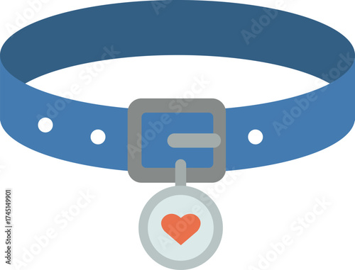 Blue Pet Collar with Heart Shaped Tag Icon