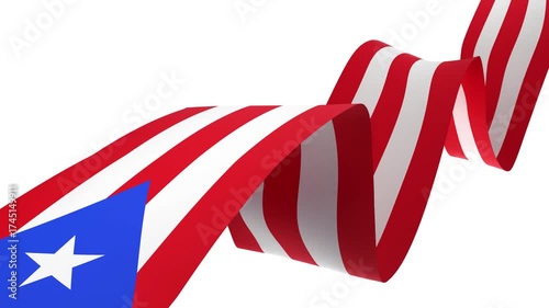 Waving Puerto Rico Flag Ribbon on White Background with Alpha