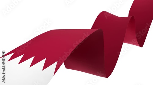 Waving Qatar Flag Ribbon on White Background with Alpha