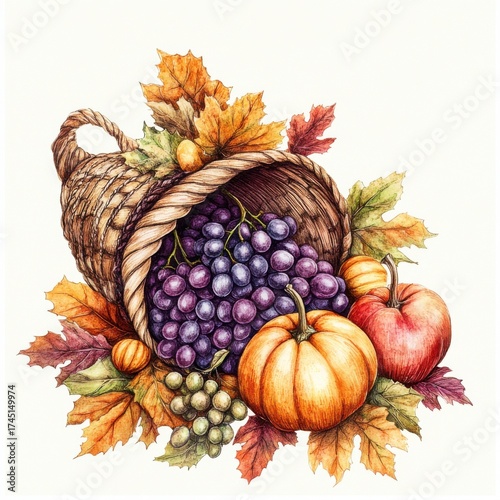 Wallpaper Mural Woven Cornucopia Filled with Abundant Harvest Fruits on a Clean White Background Torontodigital.ca