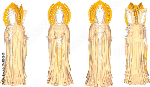 Vector sketch illustration silhouette design of the statue of the goddess Kwan Im, the most famous and highly respected Bodhisattva in Mahayana Buddhism