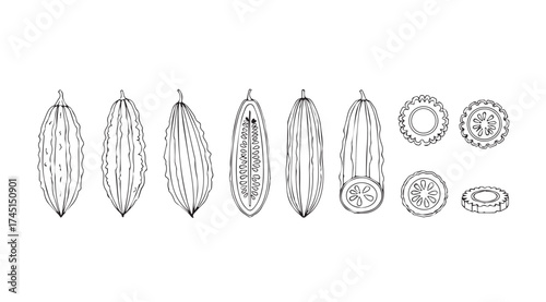 Collection of detailed outline drawings of crystals and gemstones for artistic use vector
