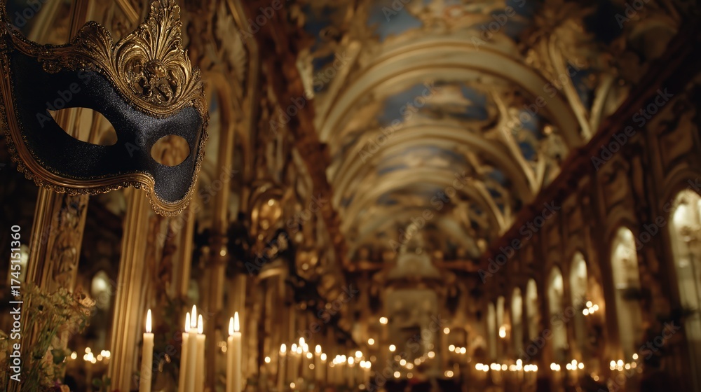 Obraz premium Venetian Masquerade in Ornate Baroque Palace