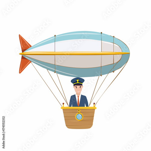 Pilot in blimp basket with transparent background