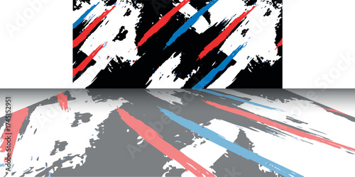 Abstract brush stroke background with red, blue, and black paint streaks, reflecting a dynamic and artistic feel.