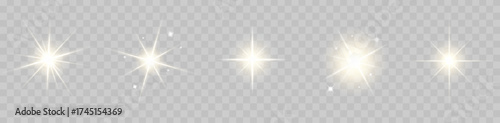 Magic glowing starburst with bright light rays and sparkling flare. Abstract vector explosion design featuring solar radiance, gold shine, and transparent glow