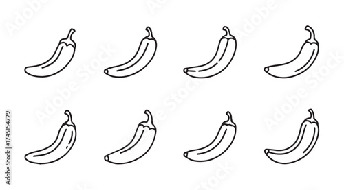 Hand drawn chili pepper collection simple outline sketch food ingredient cooking spice element vector