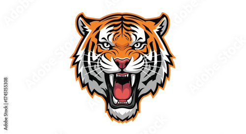 Illustration of a fierce tiger head with an open mouth.