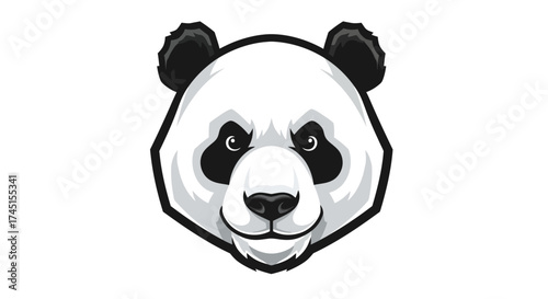 A close-up illustration of a panda's face with black markings around its eyes and ears.