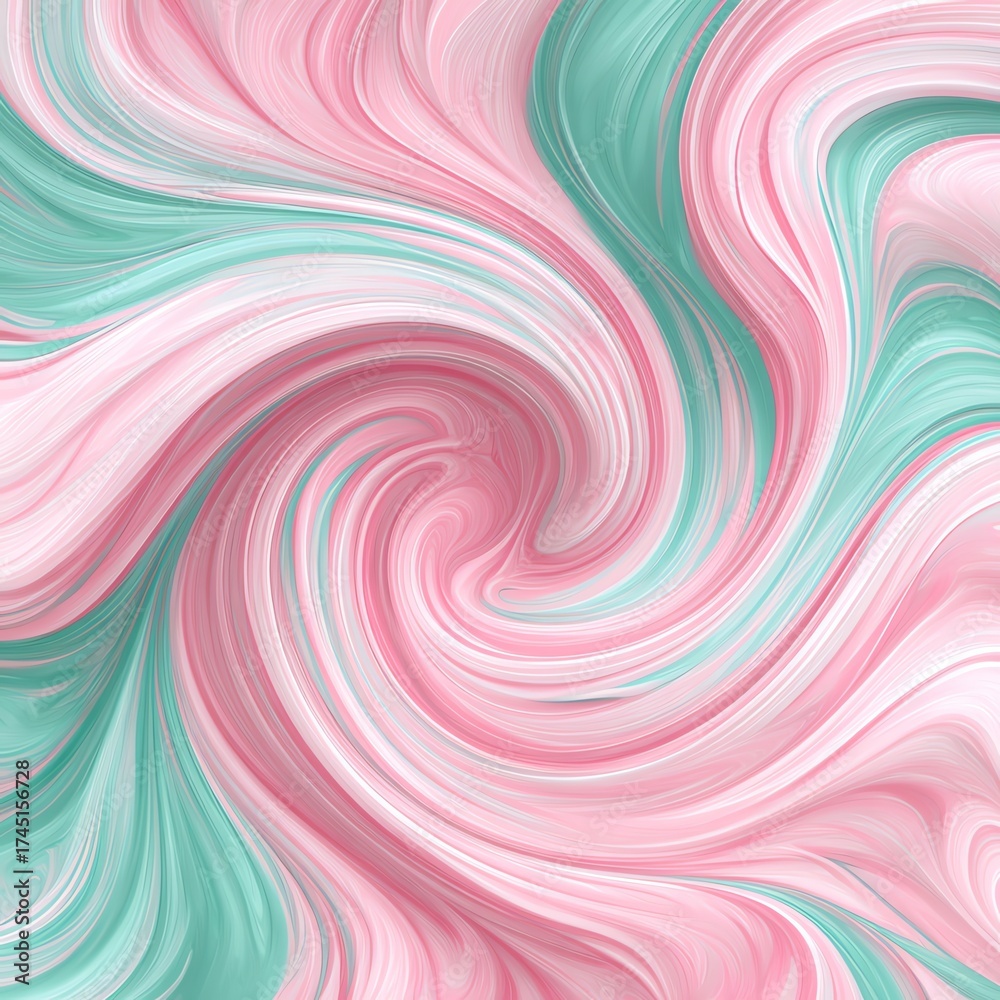 Fototapeta premium A vibrant soft pink and mint candy swirl pattern perfect for backgrounds, artwork, or design projects, offering a playful touch.