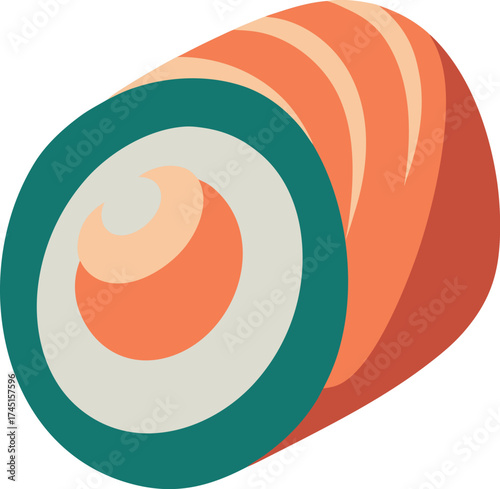 Sushi Roll Vector Illustration, Japanese Food Icon in Flat Minimal Style on White Background