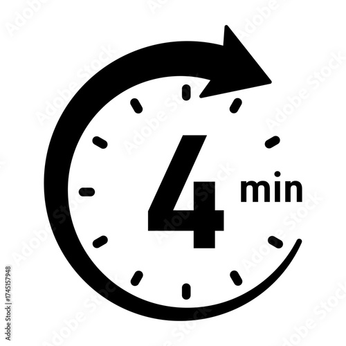 4 Minute stopwatch or timer icon. 4 Minutes clock face countdown