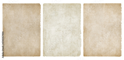 Old vintage paper paper background texture set with torn rough edges. Antique parchment isolated sheet  
