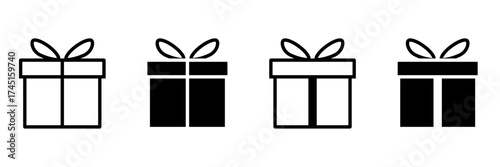 Present gift box icon. Vector isolated elements. Christmas gift icon illustration vector symbol. Surprise present linear design. Stock vector.