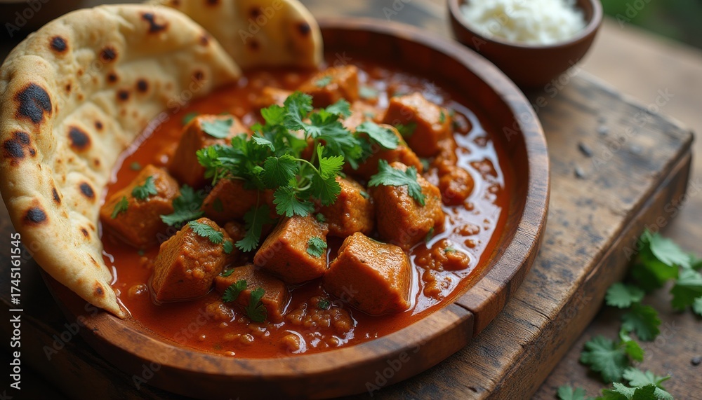 custom made wallpaper toronto digitalAppetizing curry and naan bread with cilantro on wooden surface