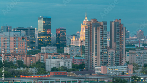 Aerial view to cityscape skyline with World Trade Center towers and hotel Ukr...