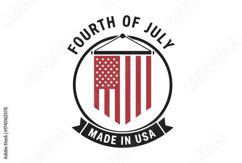 Created in the UK, this Hanging American flag pennant vector icon is a glyph style that serves as a patriotic decoration for events, Fourth of July celebrations