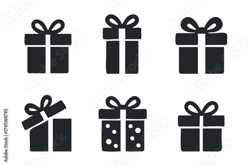 Gift boxes for celebration and special occasions in various designs. Set of 6 black Christmas icons