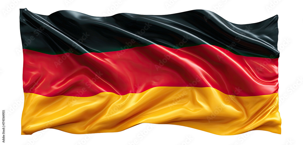 Naklejka premium A flowing flag displays black, red, and yellow stripes against a black background