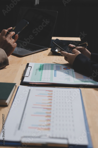 Accounting company provide finance and taxation planning for profitable cash flow, Auditor and accountant team working in office, analyze financial data and accounting record with calculator.Insight