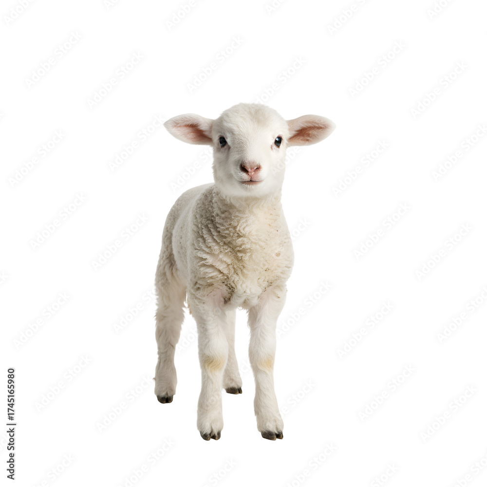 Fototapeta premium Little White Lamb Farm Animal Isolate isolated on white background