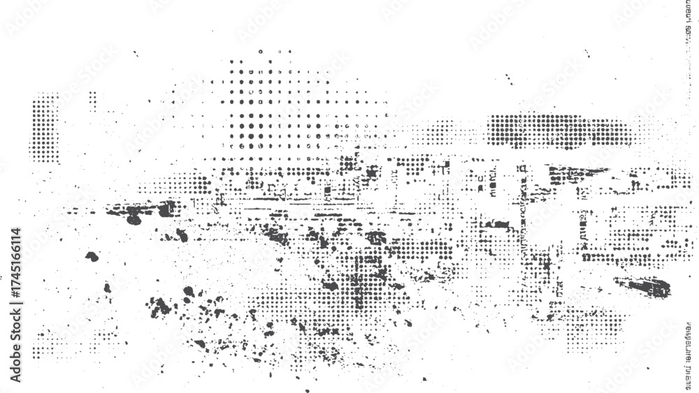 Grunge brush strokes texture with abstract rough black and white pattern. Black and white distressed texture with rough pin dots grunge overlay. 